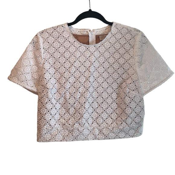 Michael Kors Broderie Anglaise Crewneck Cropped Top - Picture 1 of 6